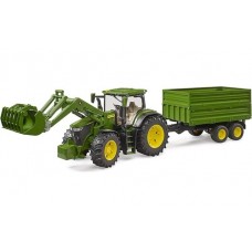 John Deere 7R 350 Tractor w Frontloader & Tipping Trailer - Bruder 03155